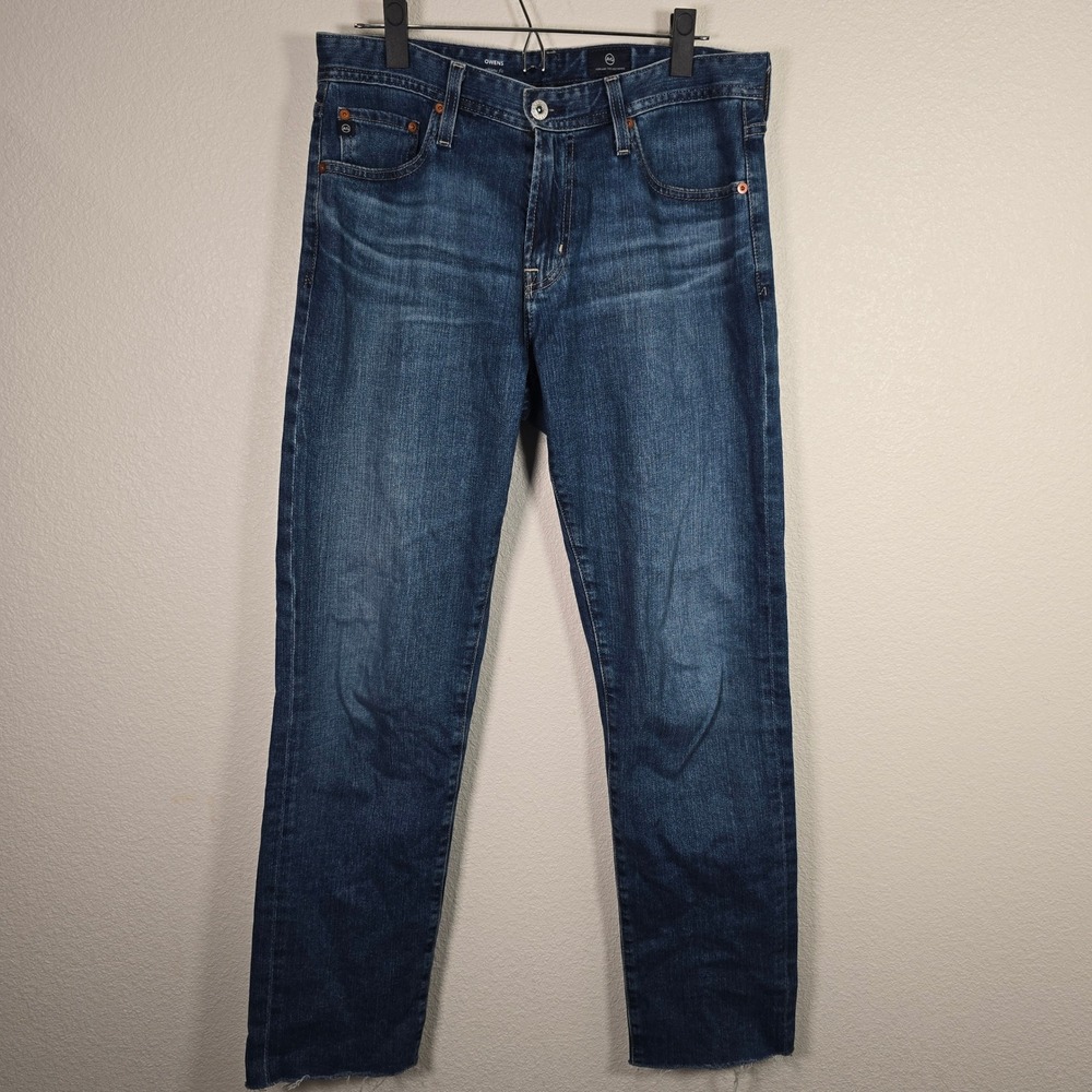 AG Jeans Owens athletic Fit Denim Jeans Distressed Hem Dark‎ Wash 30 × 32
